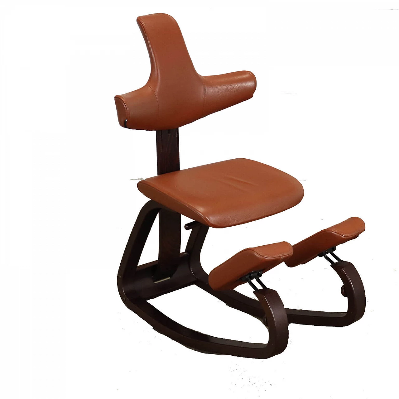 Sedia ergonomica in legno e pelle di Stokke, anni '80 1