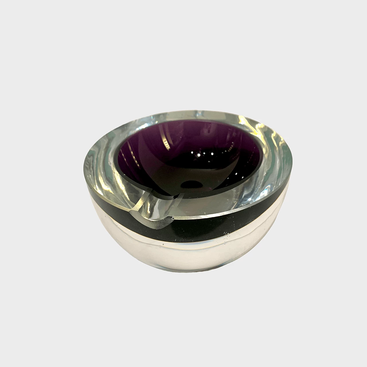 Posacenere rotondo in vetro di Murano sommerso viola, anni '70 1