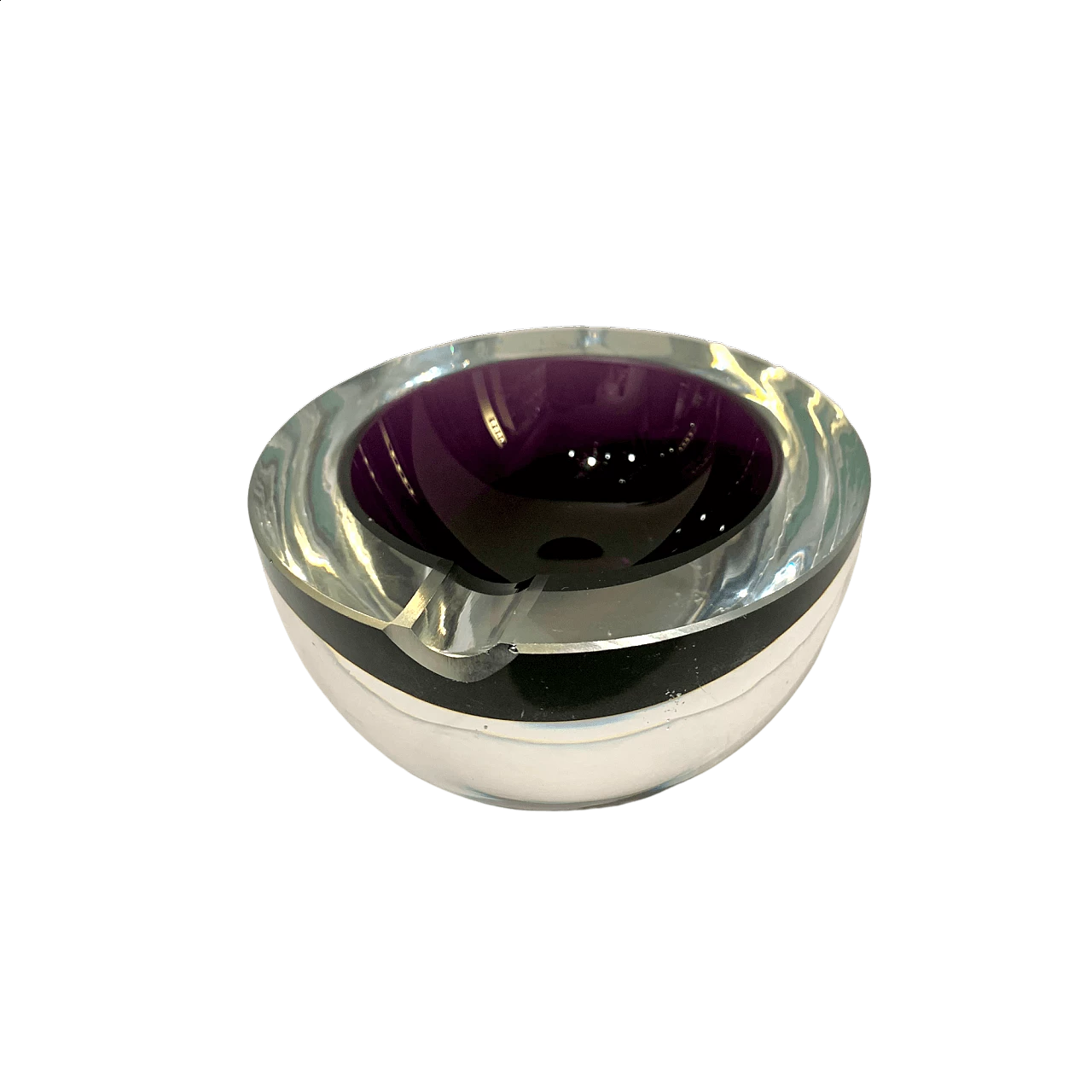 Posacenere rotondo in vetro di Murano sommerso viola, anni '70 8