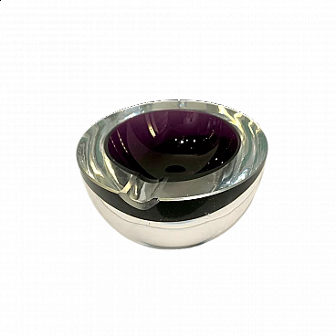 Posacenere rotondo in vetro di Murano sommerso viola, anni '70