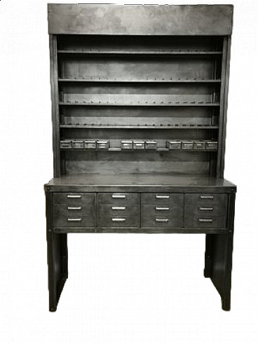 Metal workbench with drawers and compartments, 1950s