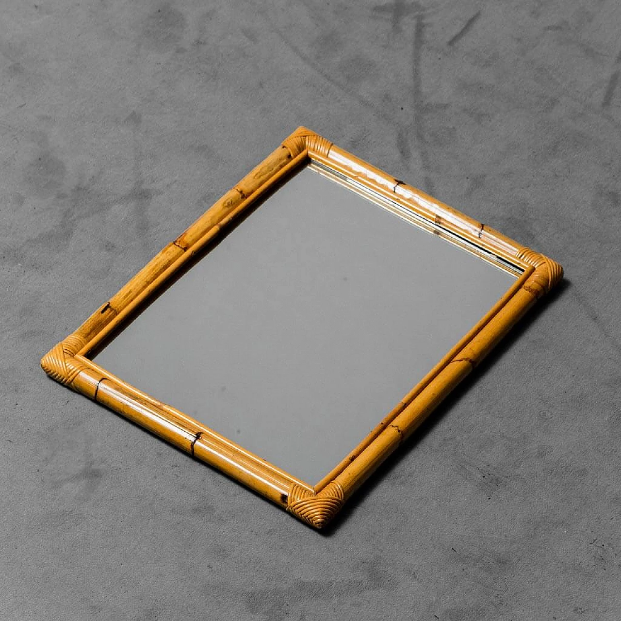 Rectangular mirror with bamboo frame, 1970s 1