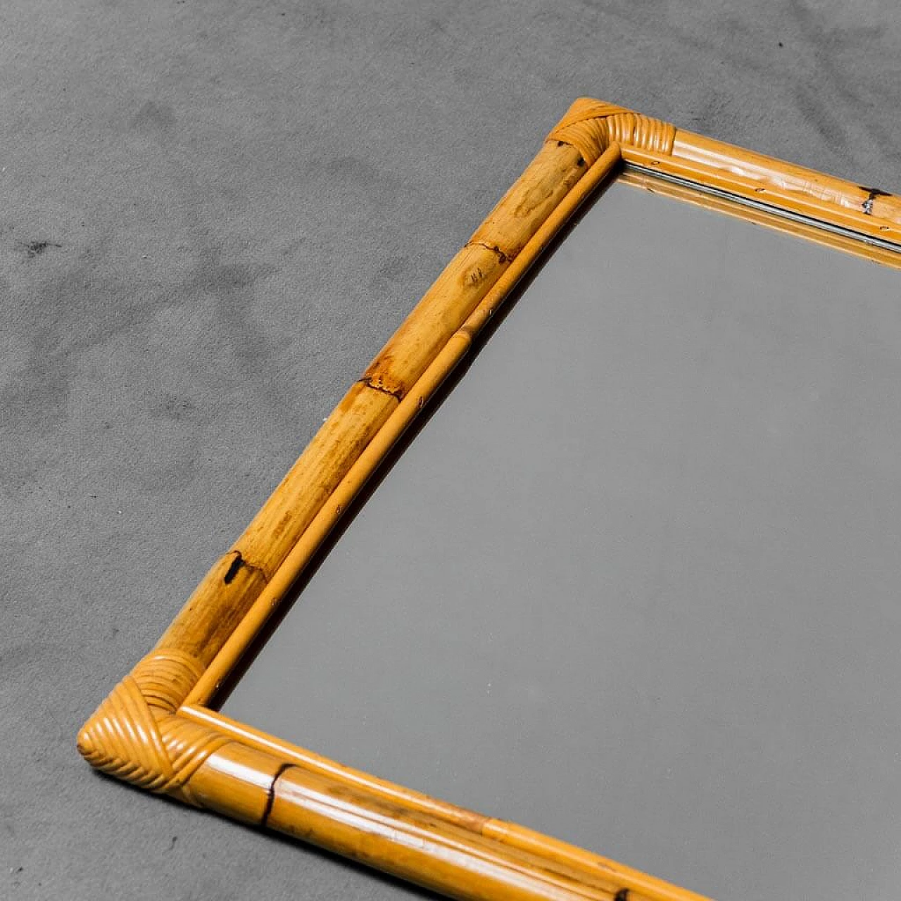 Rectangular mirror with bamboo frame, 1970s 2