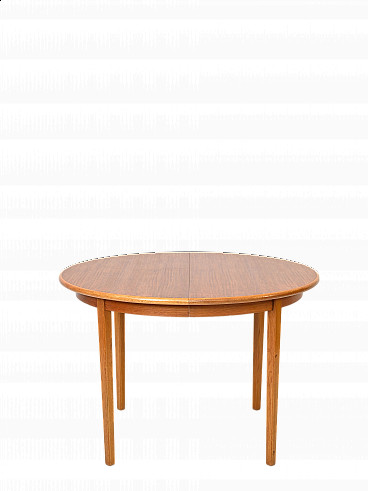 Tavolo allungabile scandinavo di forma tonda in teak, anni '60