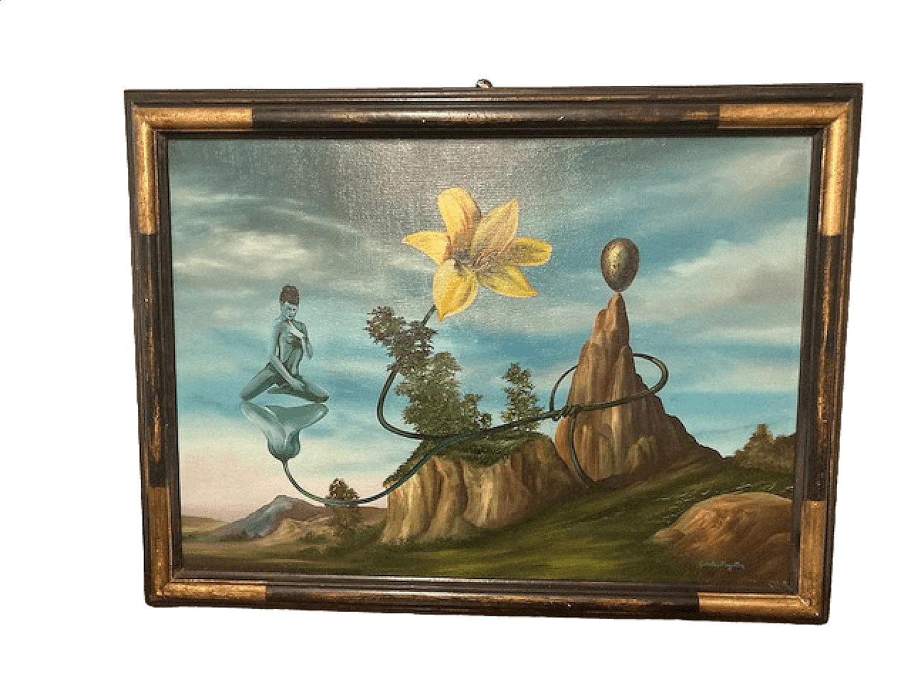 Gordon Faggetter, composizione surrealista, dipinto a olio su tela, 1986 13