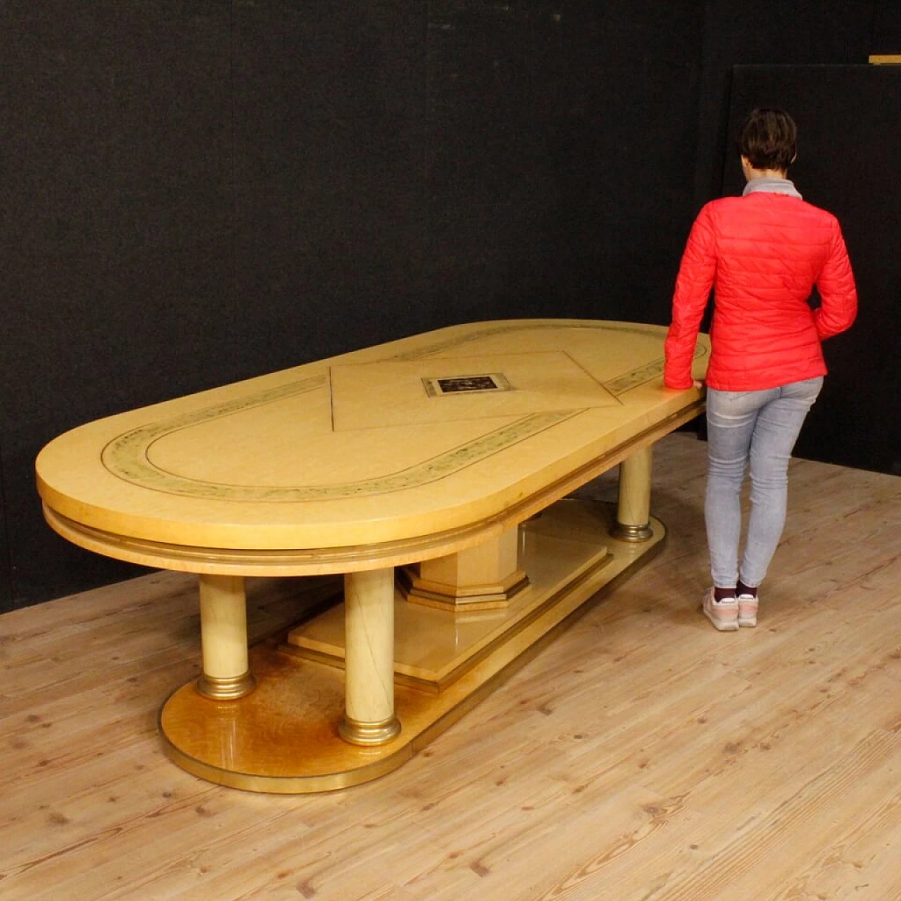 Exotic wood, marbled metal and brass table 3