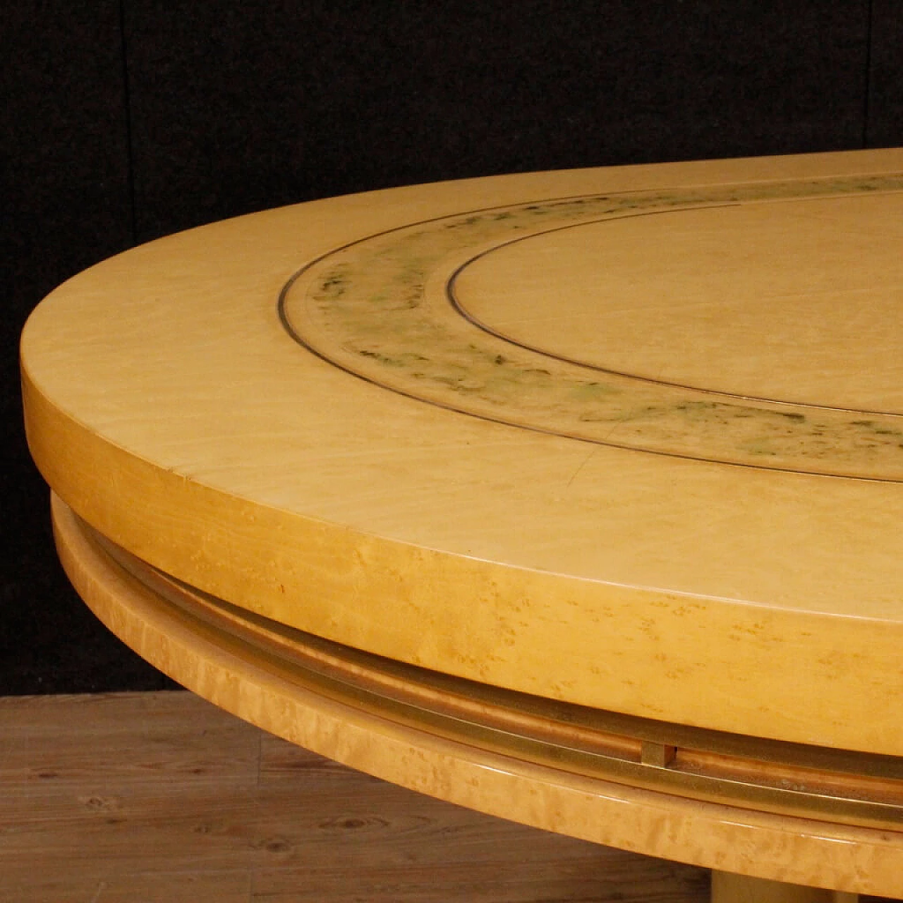 Tavolo in legno esotico, metallo marmorizzato e ottone 4