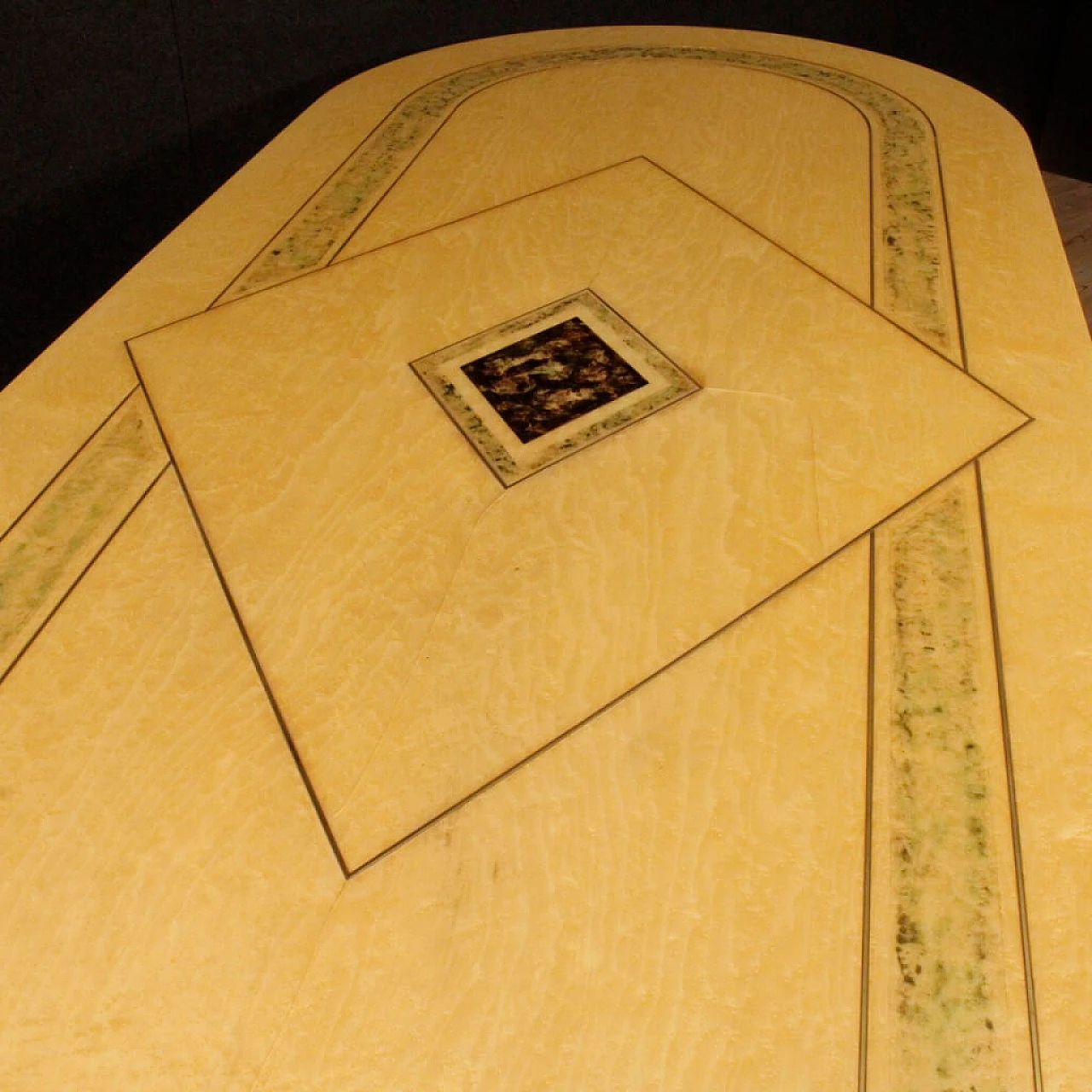 Exotic wood, marbled metal and brass table 9