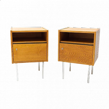 Pair of beech and chromed metal bedside tables, 1960s