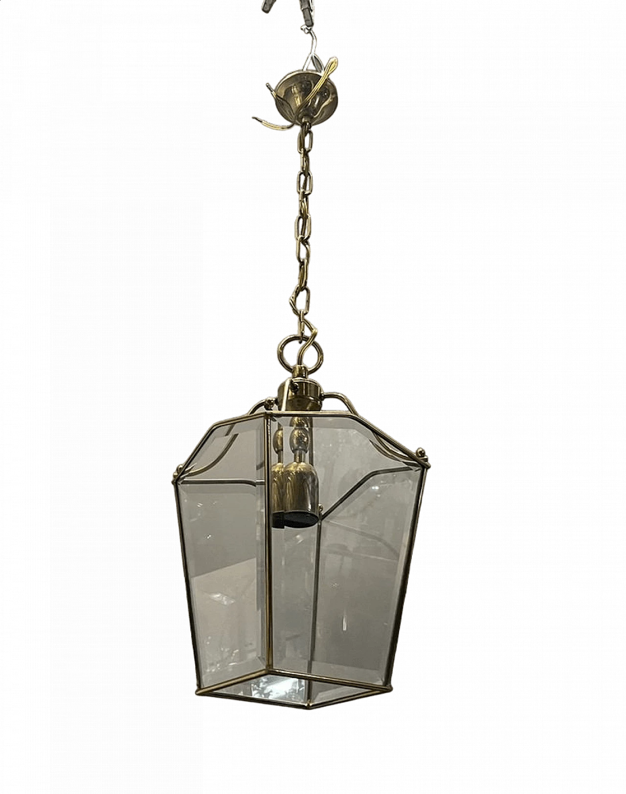 Lampadario a lanterna in ottone e vetro, anni '60 6