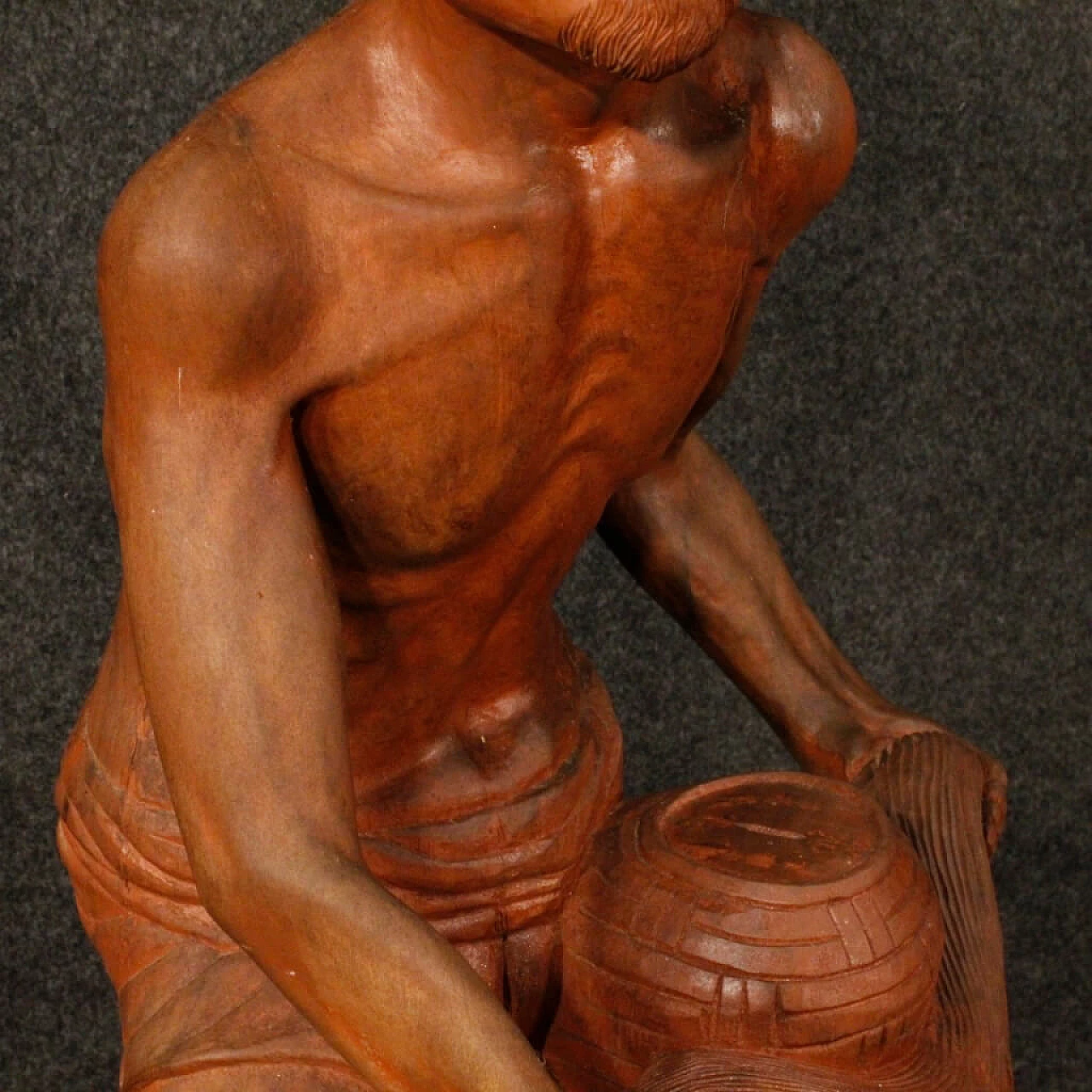 Scultura orientale di pescatore in legno 6