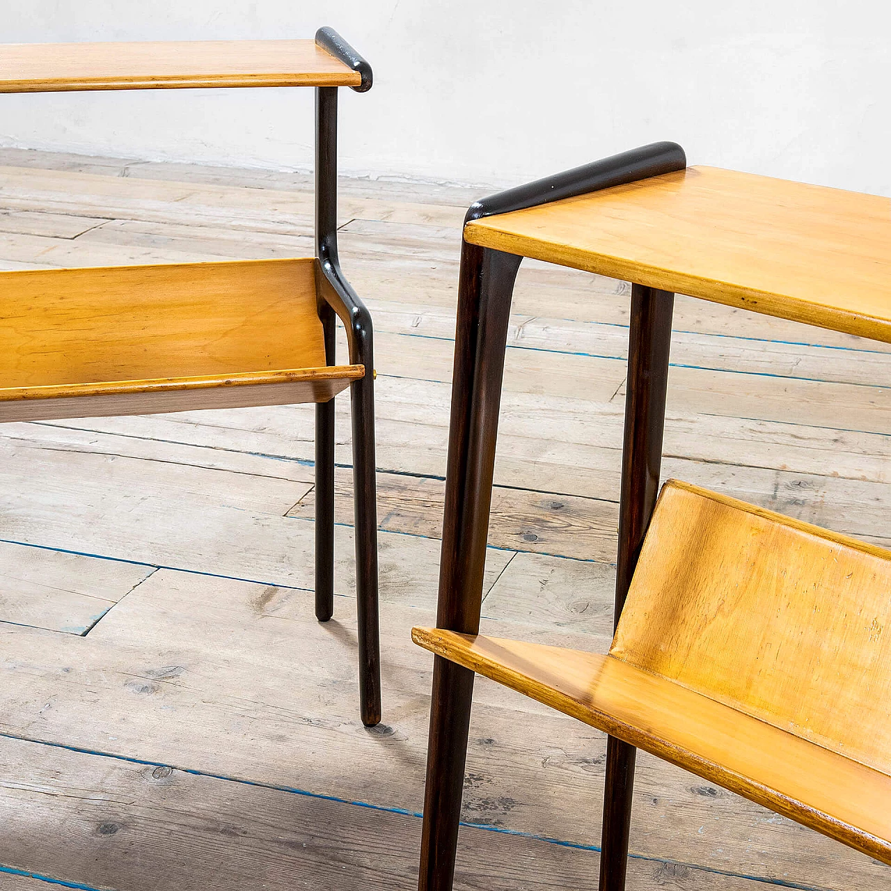 Pair of wood side tables with magazine racks by Ico Parisi, 1950s 2