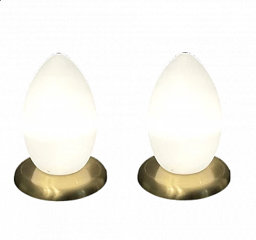 Coppia di lampade da tavolo a forma di uovo in vetro di Murano, anni '80