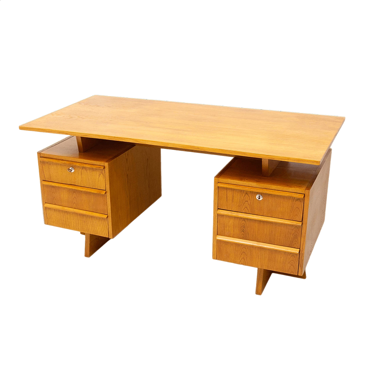 Beech and plywood desk with six drawers, 1970s 21