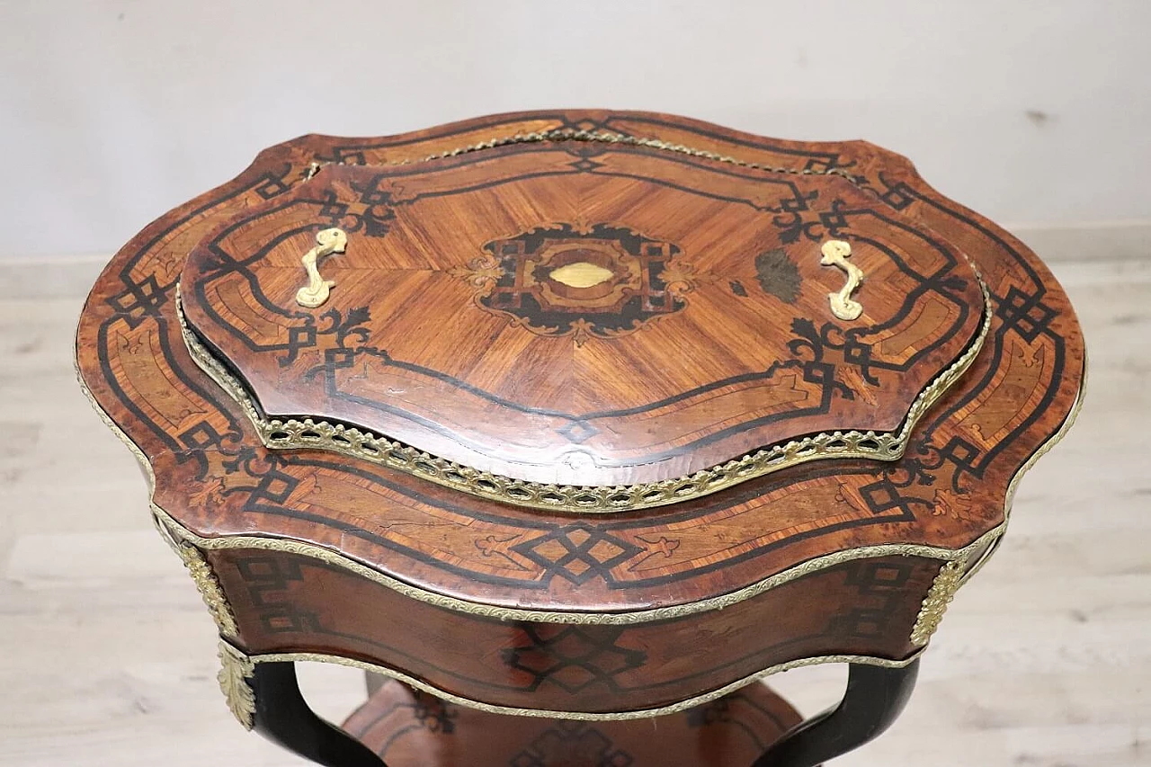 Tavolino con fioriera Napoleone III in legno intarsiato, seconda metà dell'800 3