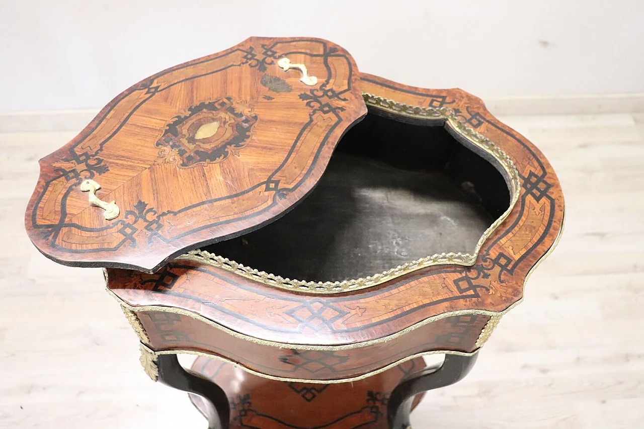 Tavolino con fioriera Napoleone III in legno intarsiato, seconda metà dell'800 6
