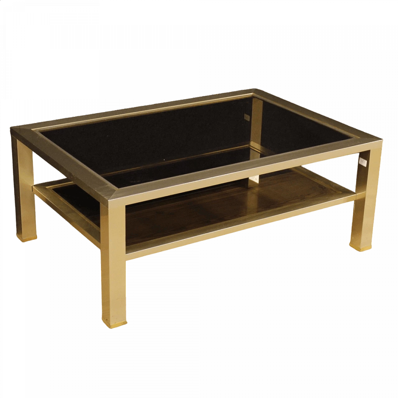 French gilded metal and glass coffee table with double shelf, 1980s 13