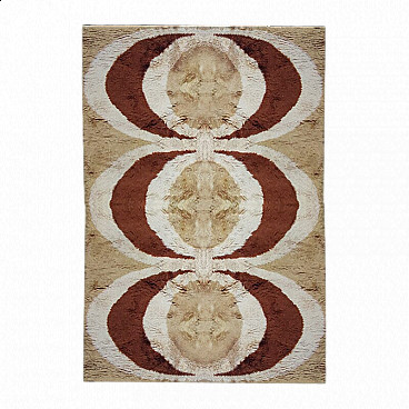 Wool rug with brown and beige geometric pattern, 1970s