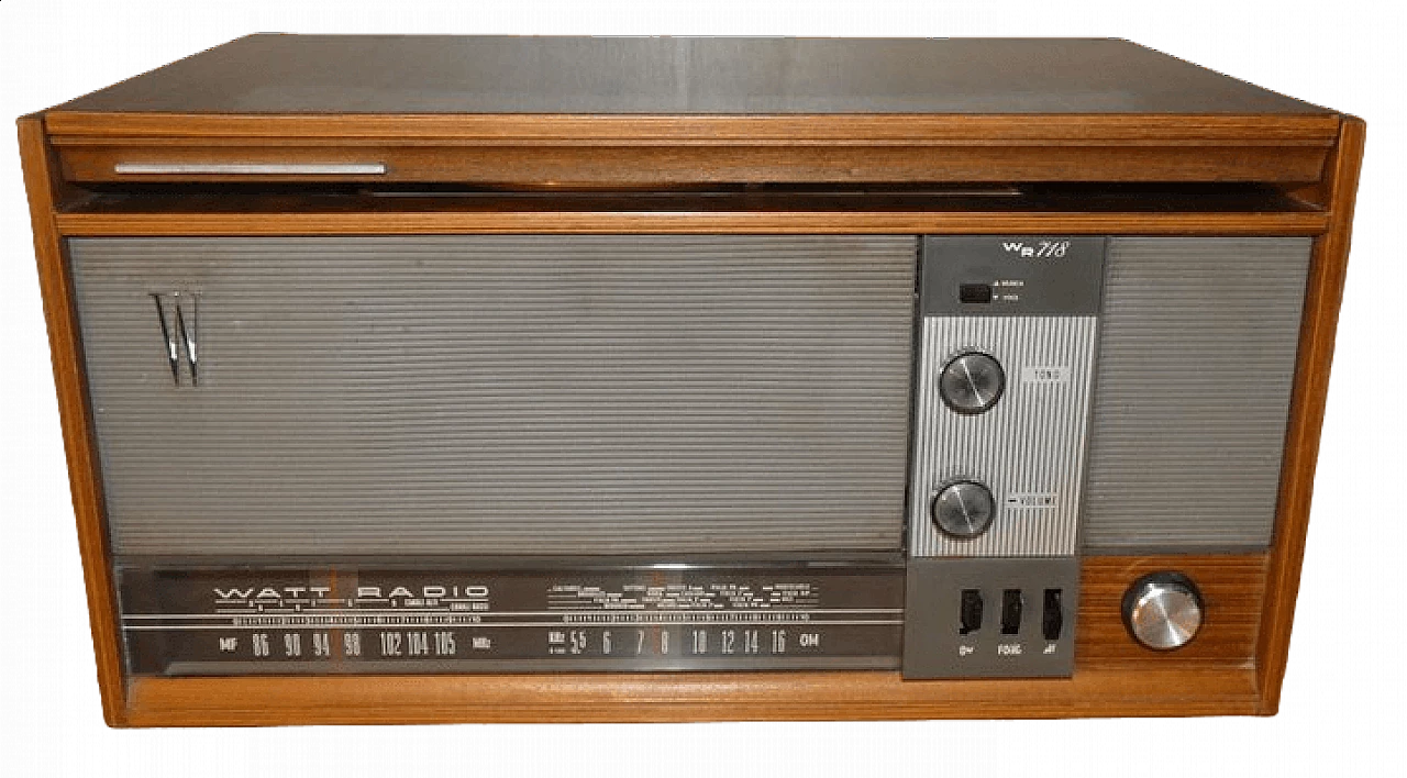 Radio giradischi WR 718 in legno e bachelite di Watt Radio, anni '60 13