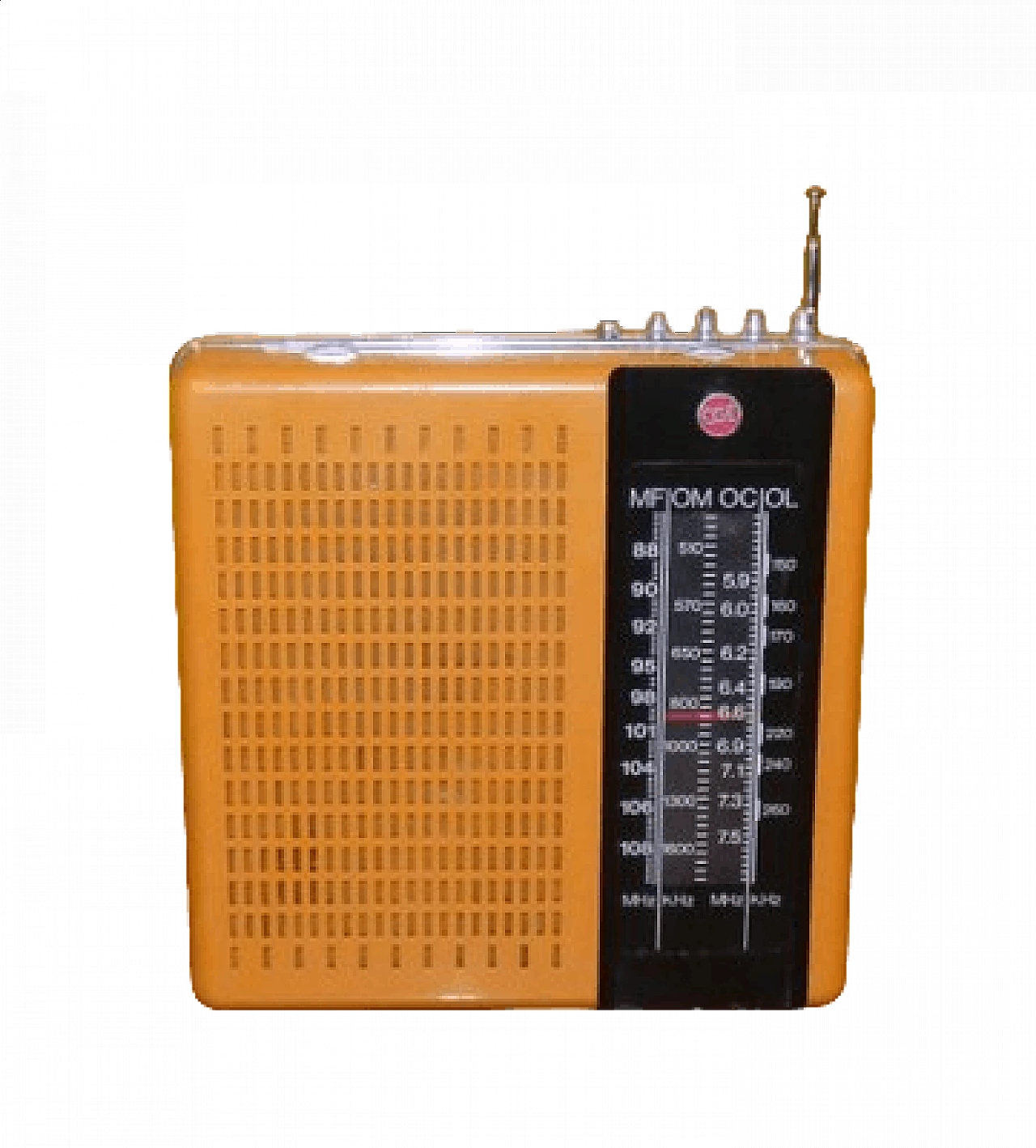 Orange and black plastic portable radio by CGE, 1970s 16