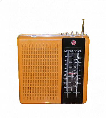 Orange and black plastic portable radio by CGE, 1970s