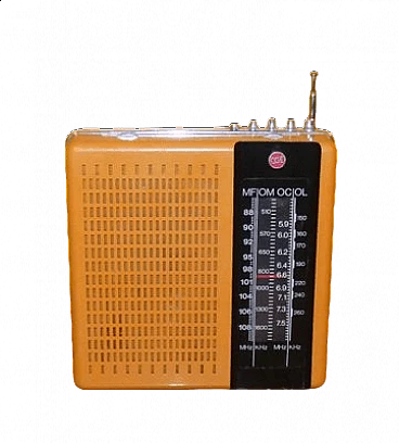 Orange and black plastic portable radio by CGE, 1970s