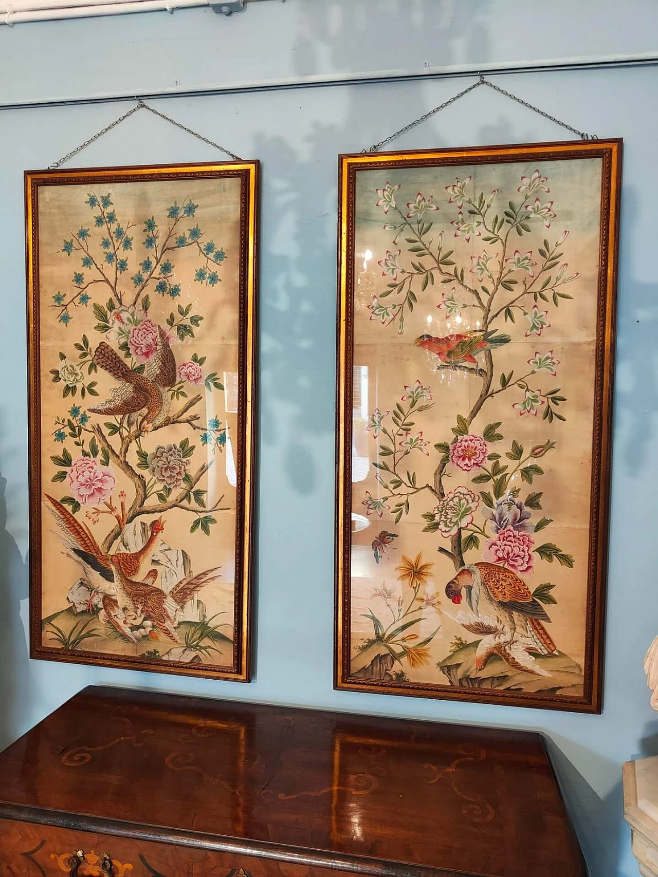 Pair of chinoiserie panels painted tempera on paper, 18th century 2