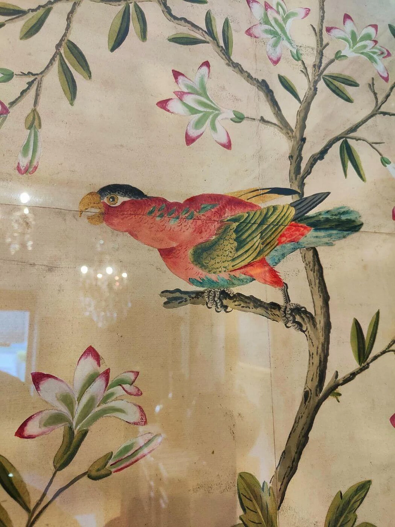 Pair of chinoiserie panels painted tempera on paper, 18th century 6
