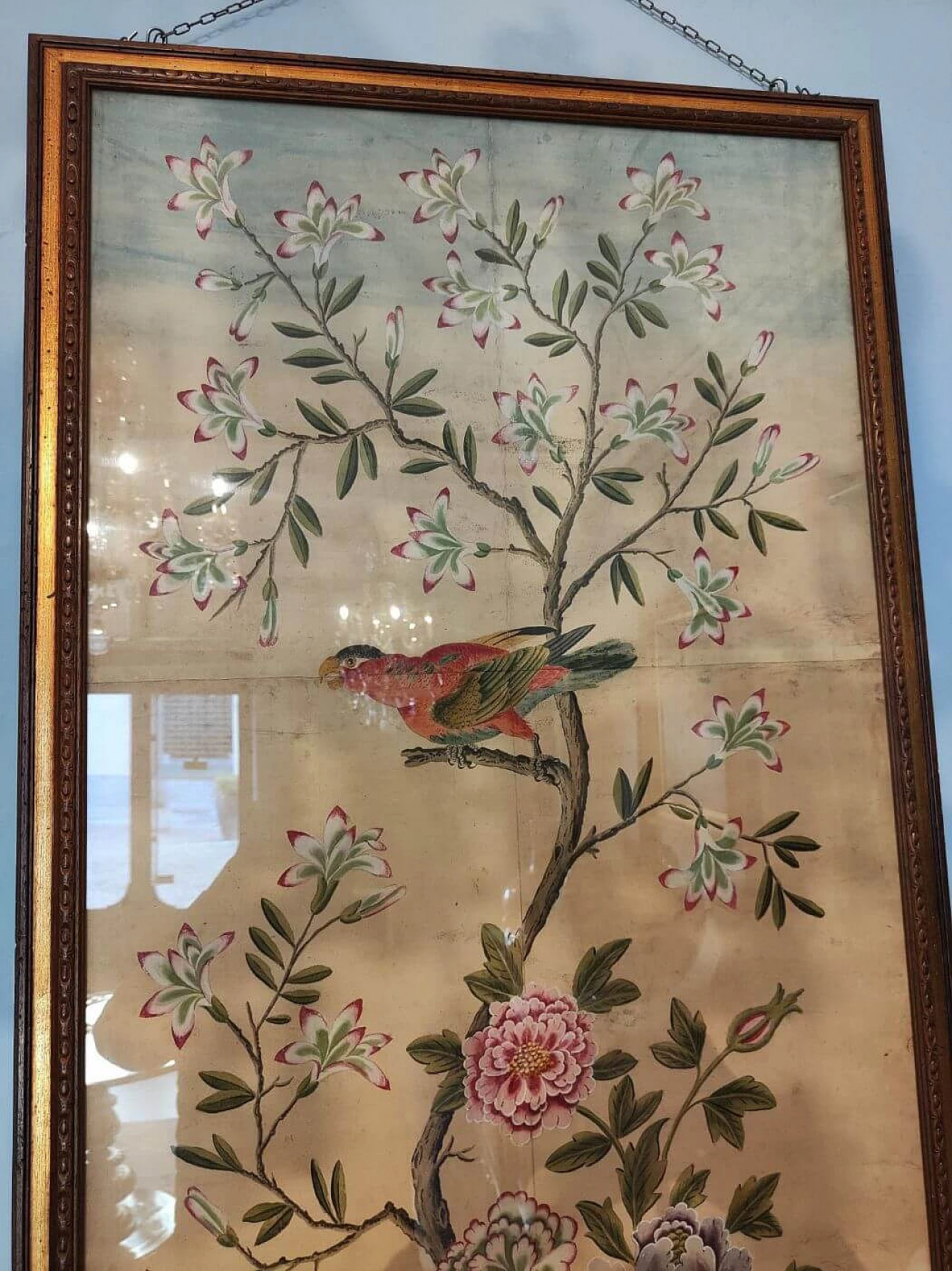 Pair of chinoiserie panels painted tempera on paper, 18th century 7