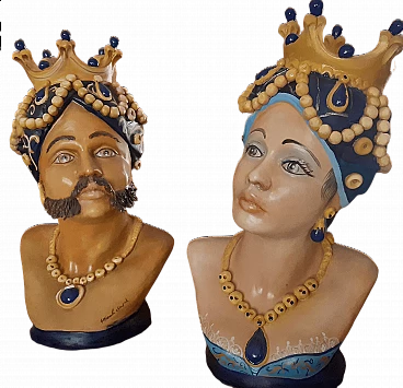 Pair of vases with Moorish heads, 2000s