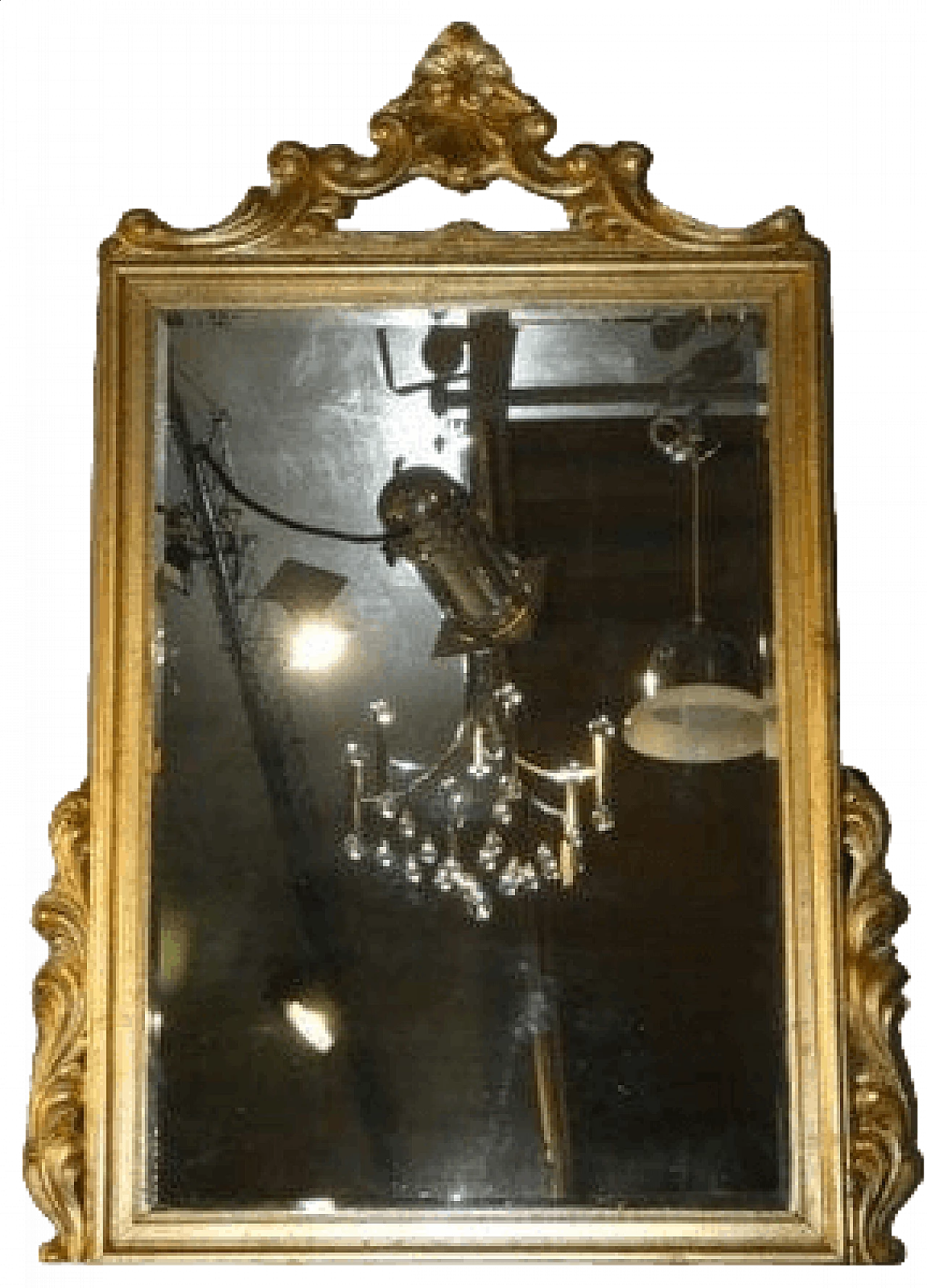 Specchio in legno dorato con riccioli e volute, inizio '900 10