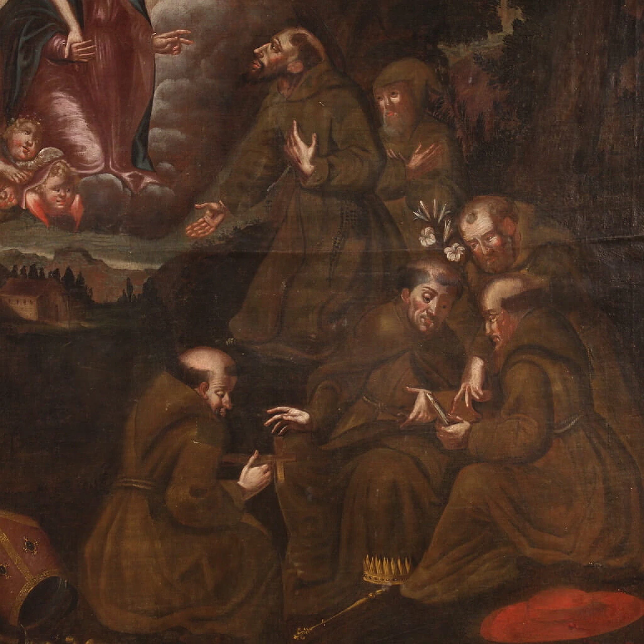 Adoration of Saints with Christ and the Virgin Mary, oil on canvas, first half of the 18th century 5