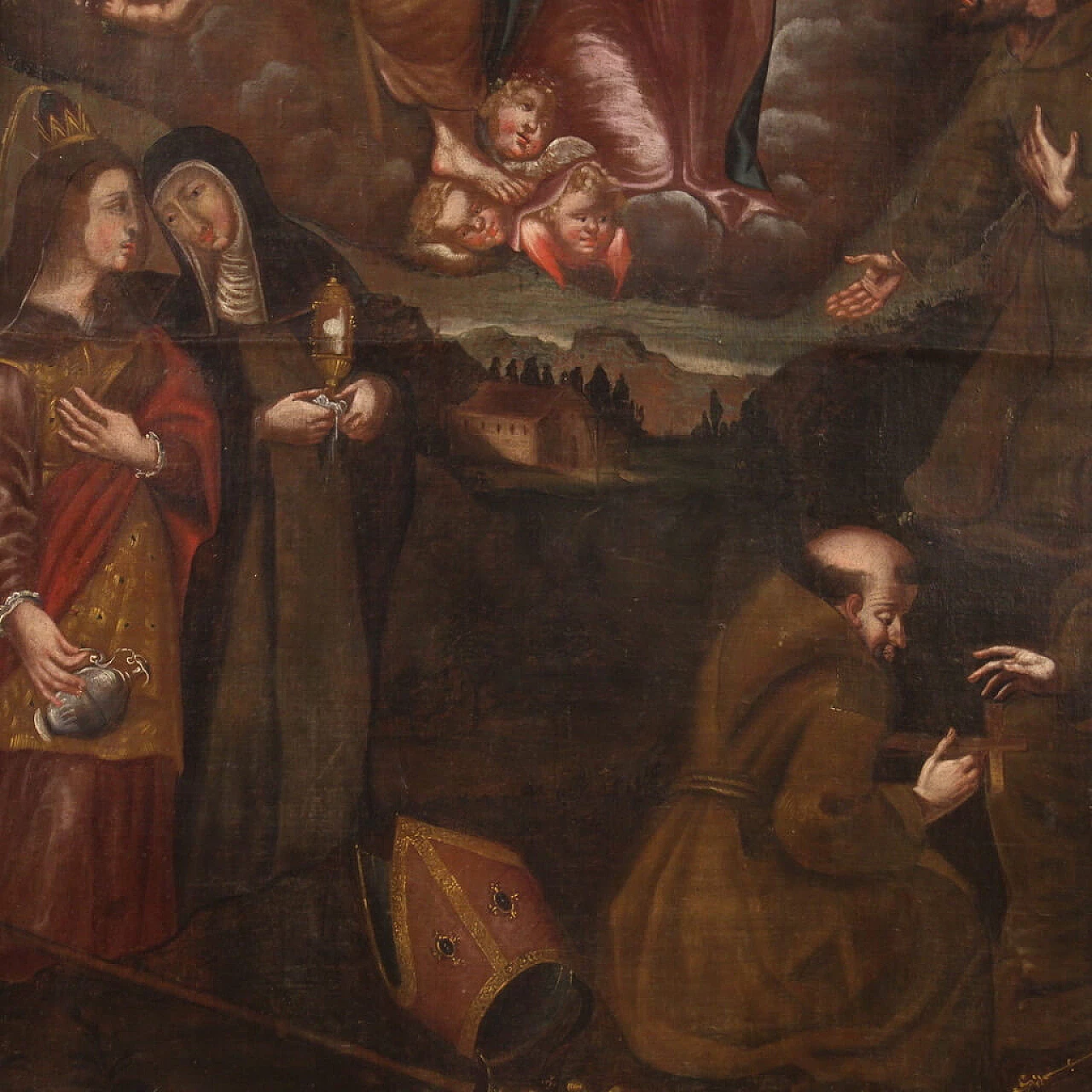 Adoration of Saints with Christ and the Virgin Mary, oil on canvas, first half of the 18th century 6