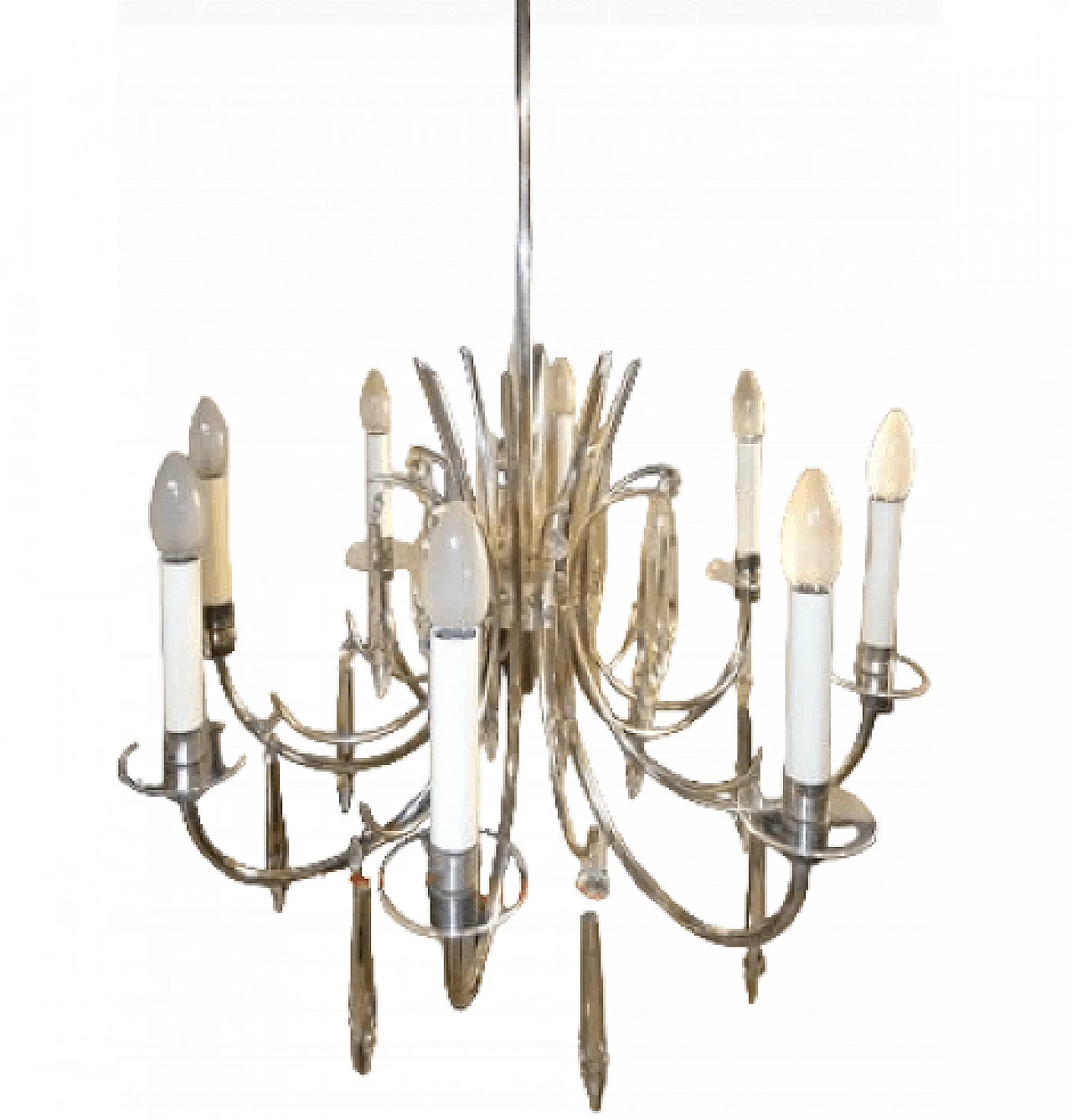 Silver and crystal Ovali chandelier by Gaetano Sciolari, 1970s 13