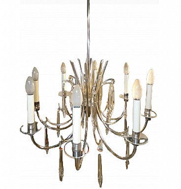 Silver and crystal Ovali chandelier by Gaetano Sciolari, 1970s