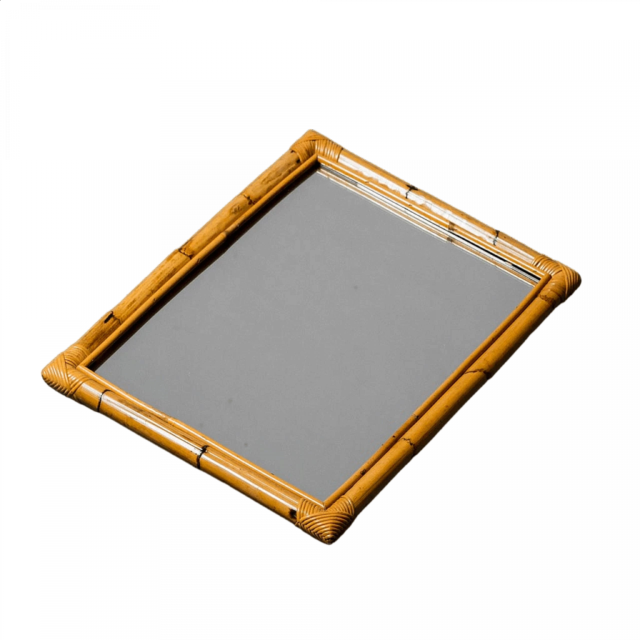 Specchio rettangolare con cornice in bambù, anni '70 6
