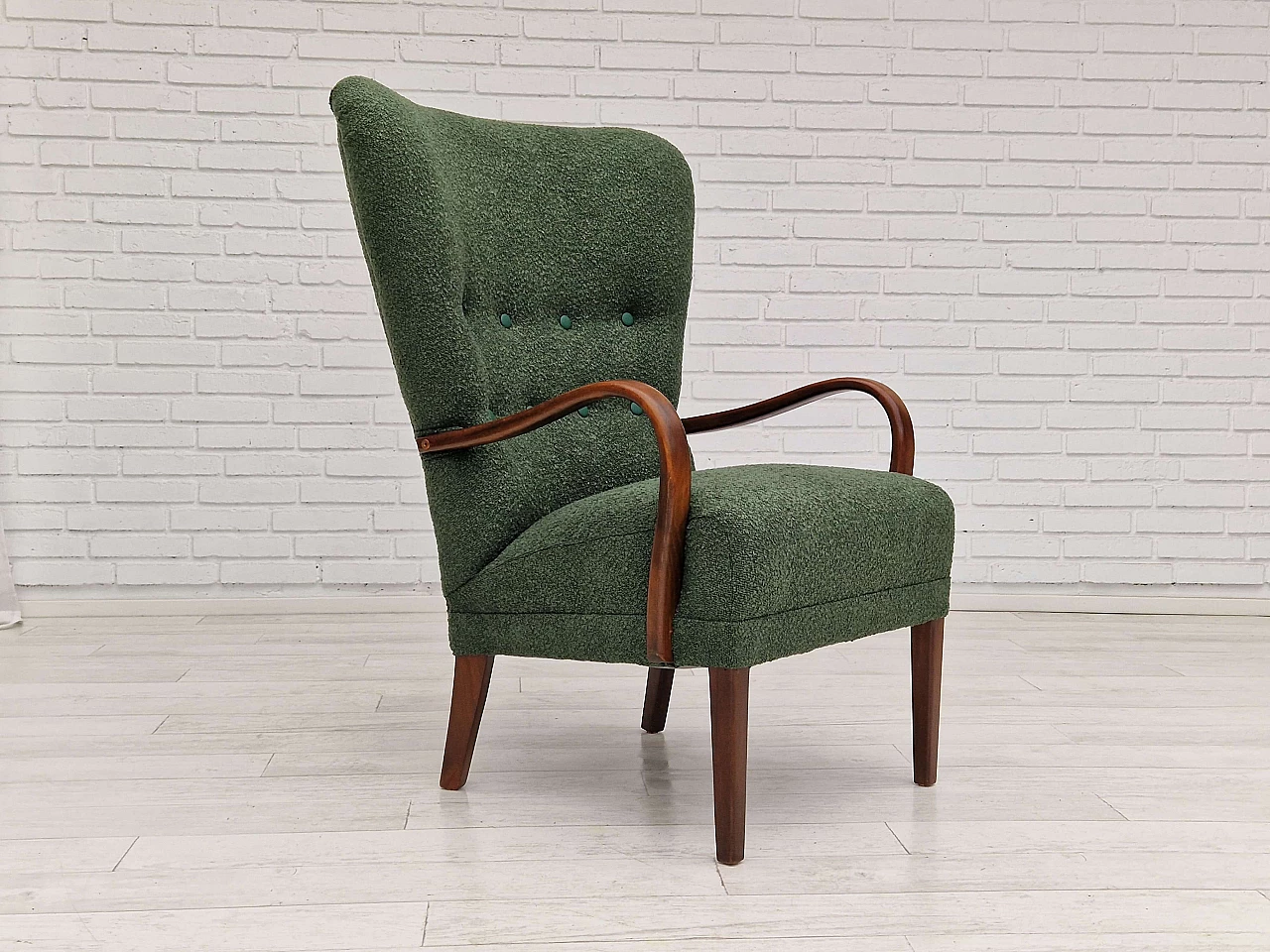Danish armchair in stained beech and bottle green fabric, 1960s 1