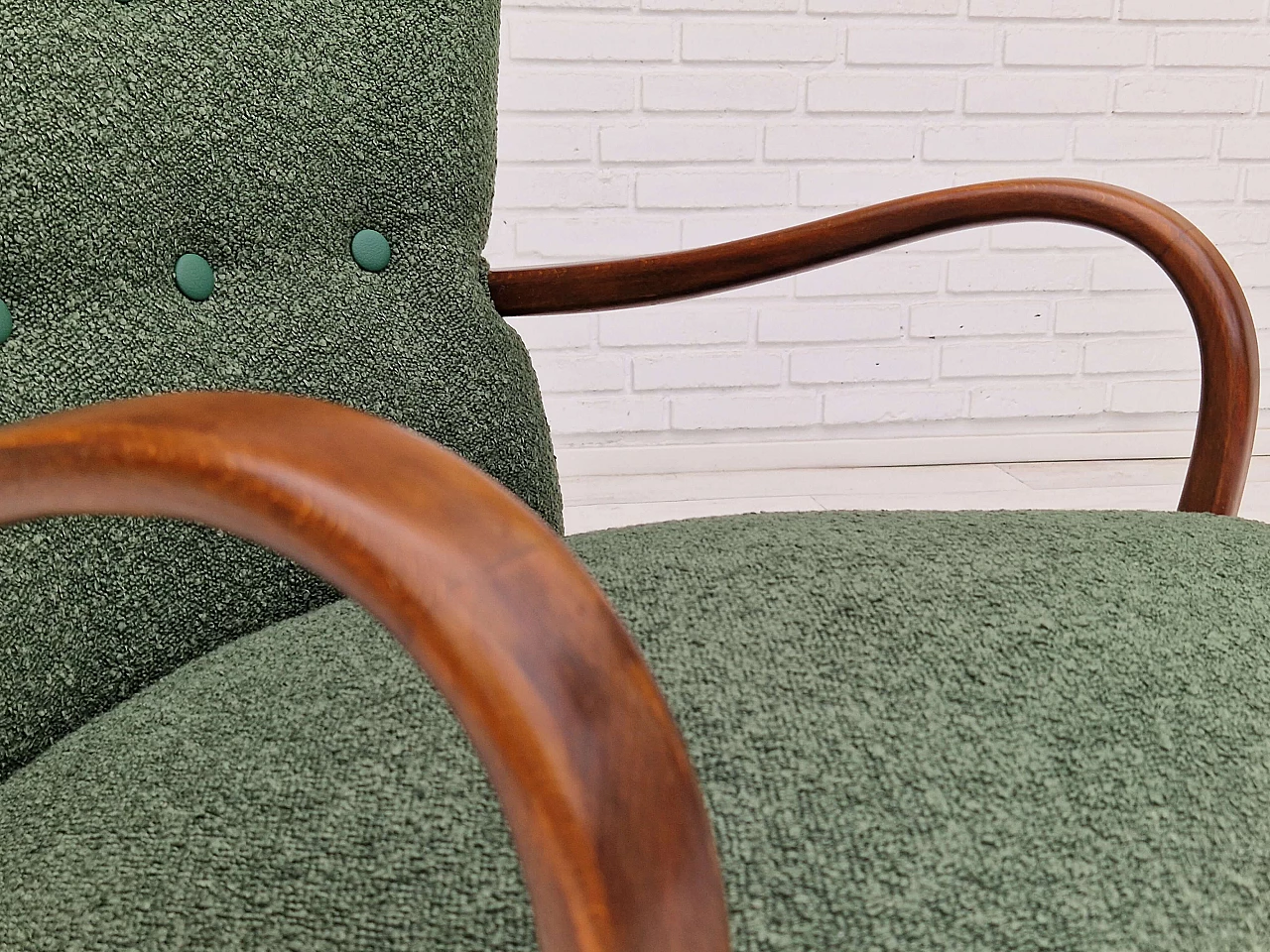 Danish armchair in stained beech and bottle green fabric, 1960s 2