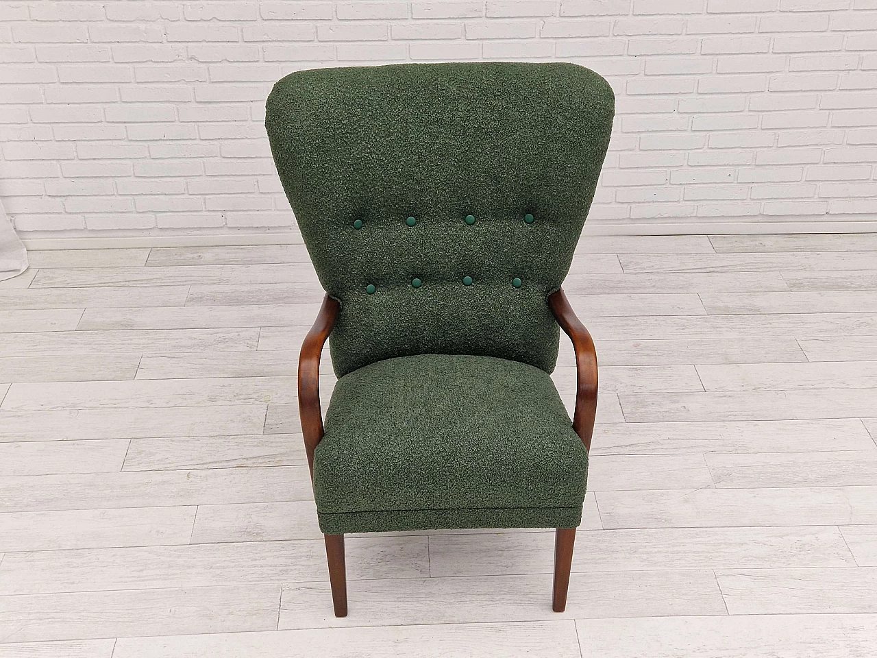 Danish armchair in stained beech and bottle green fabric, 1960s 5