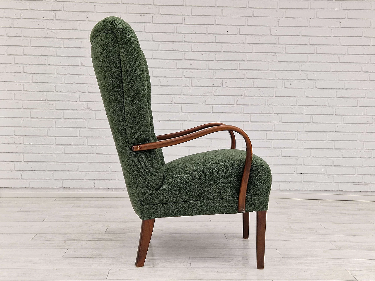 Danish armchair in stained beech and bottle green fabric, 1960s 6