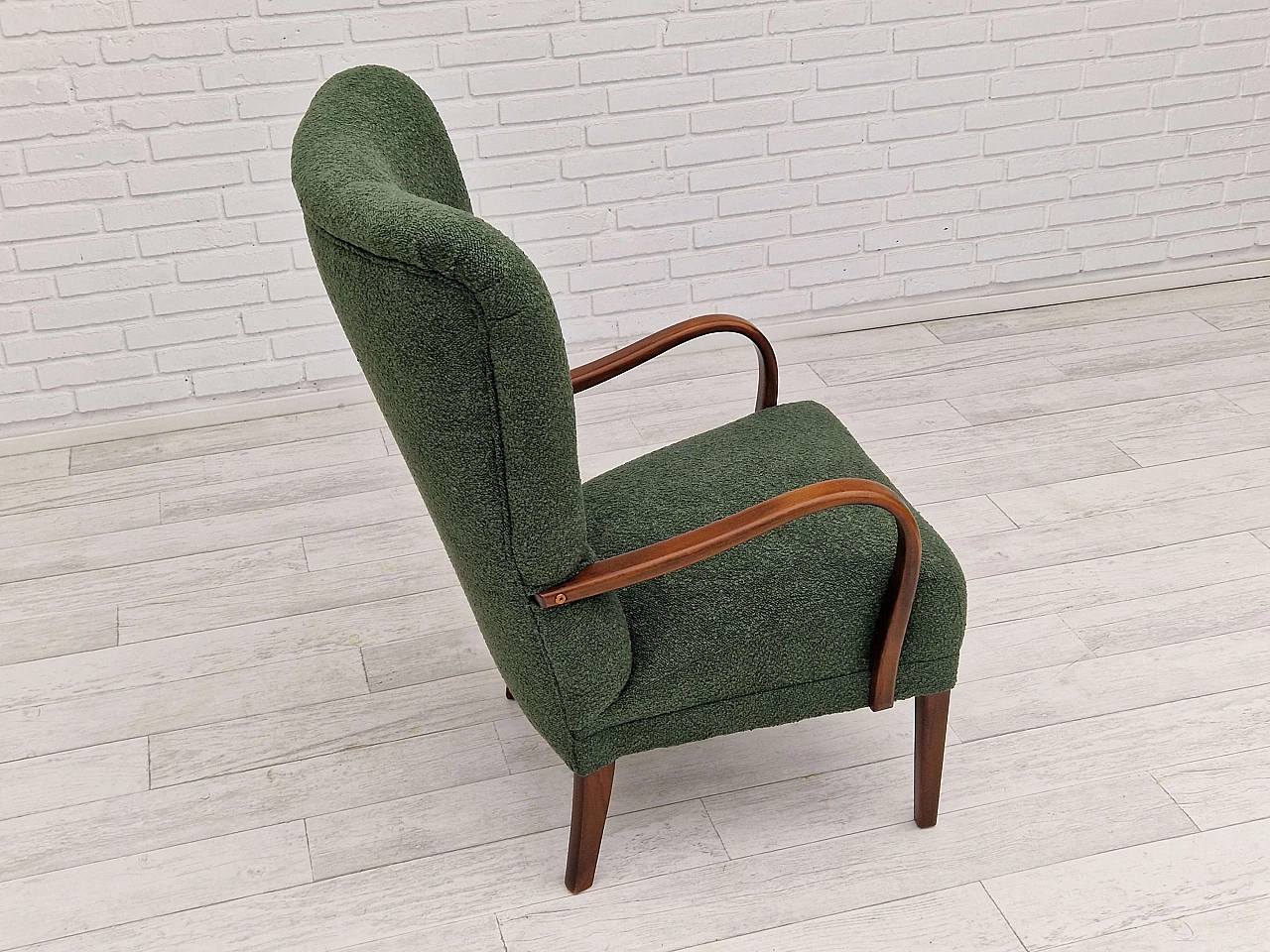 Danish armchair in stained beech and bottle green fabric, 1960s 7