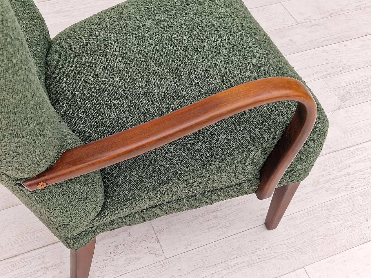 Danish armchair in stained beech and bottle green fabric, 1960s 8