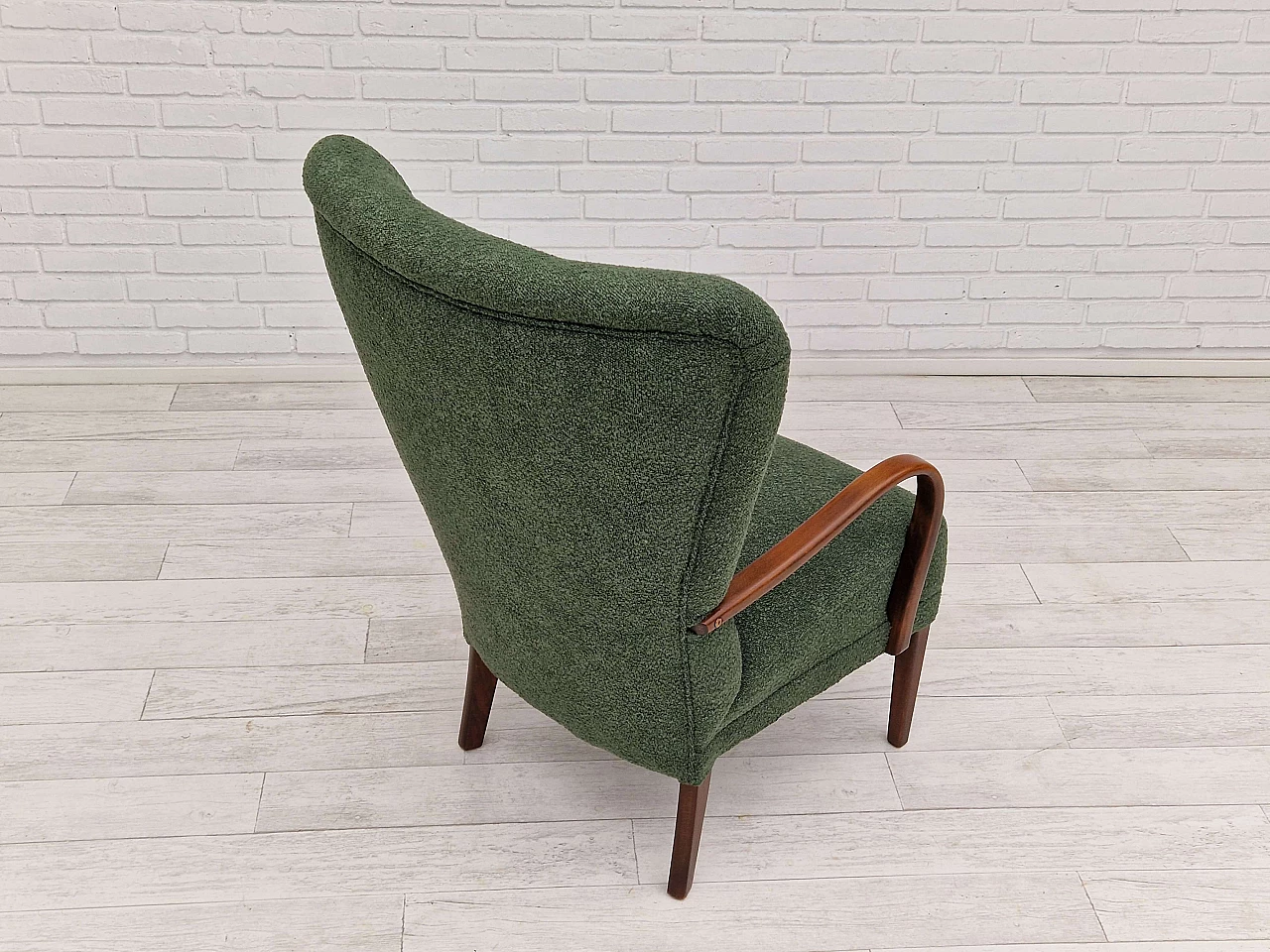 Danish armchair in stained beech and bottle green fabric, 1960s 10