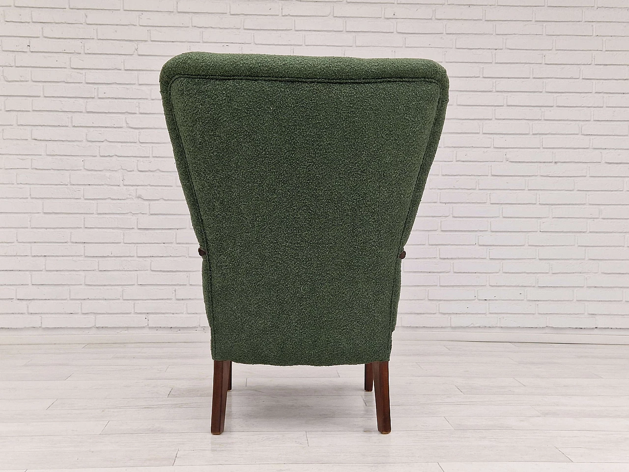 Danish armchair in stained beech and bottle green fabric, 1960s 12