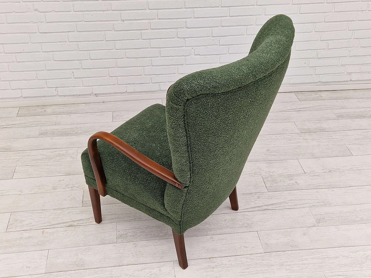 Danish armchair in stained beech and bottle green fabric, 1960s 15