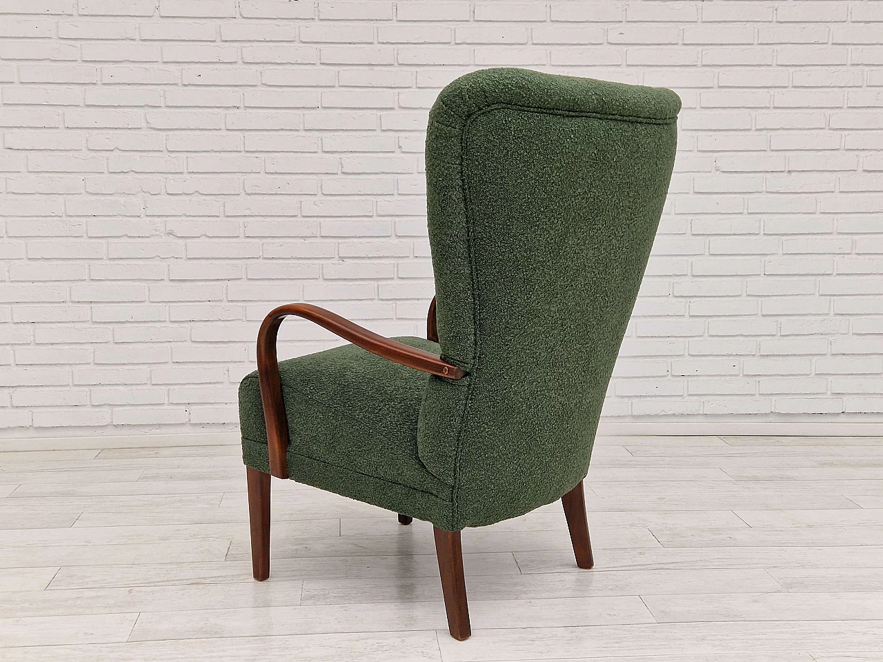 Danish armchair in stained beech and bottle green fabric, 1960s 16