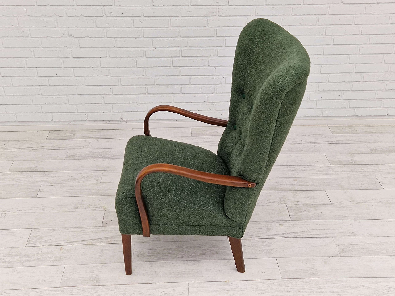 Danish armchair in stained beech and bottle green fabric, 1960s 18