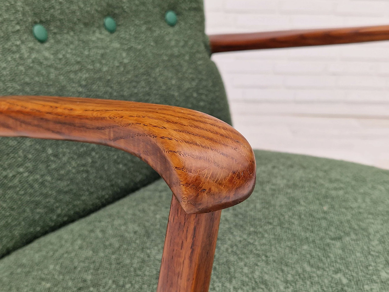 Danish high-backed armchair in stained oak and bottle-green fabric, 1960s 2