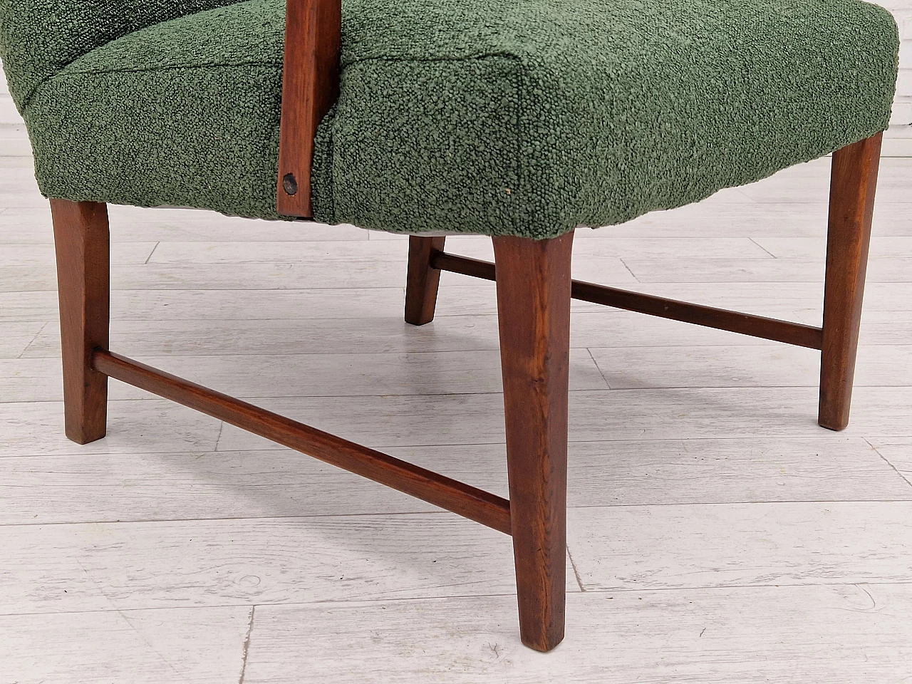 Danish high-backed armchair in stained oak and bottle-green fabric, 1960s 3