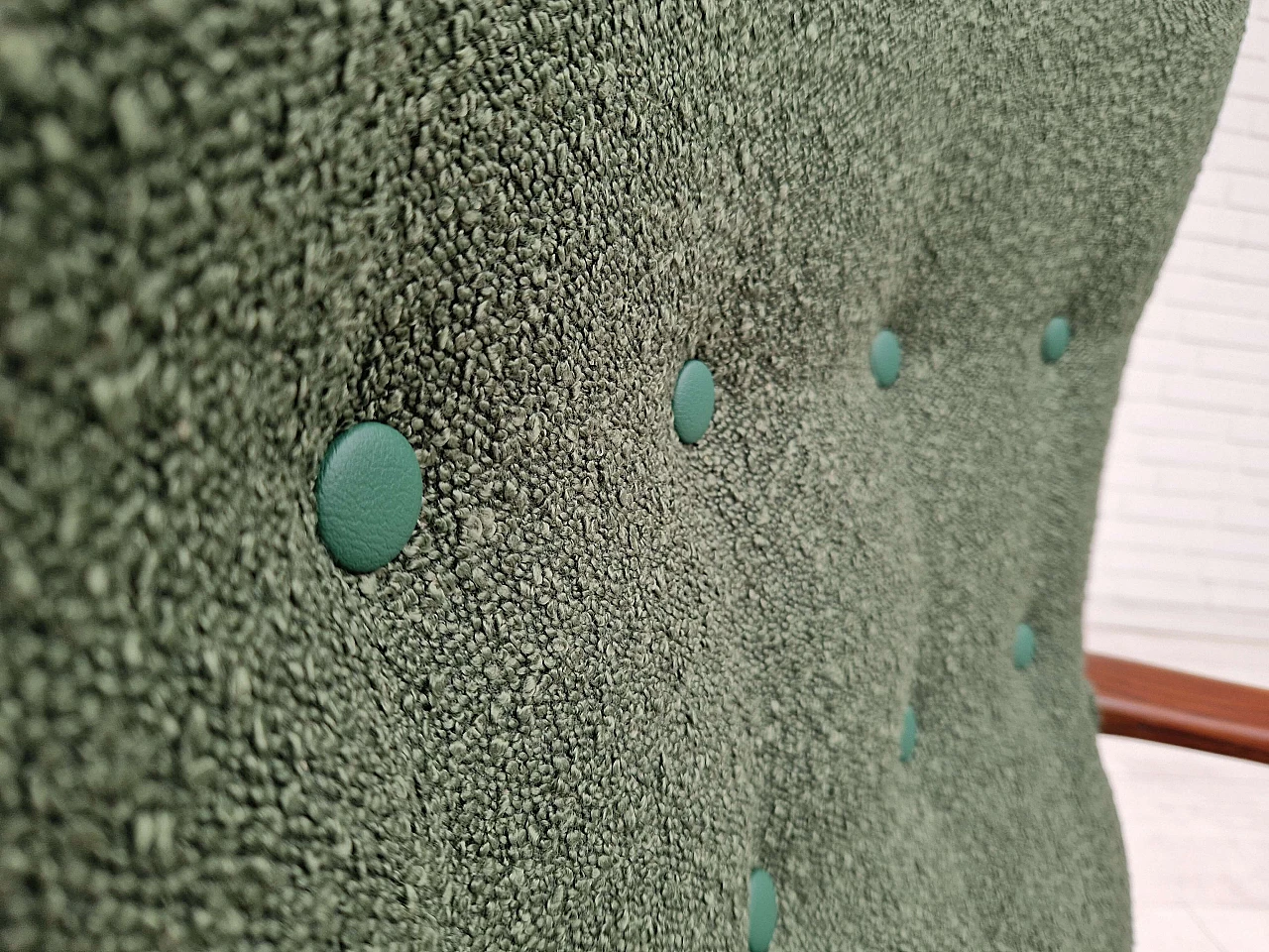 Danish high-backed armchair in stained oak and bottle-green fabric, 1960s 5